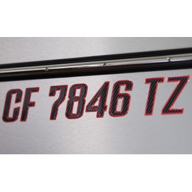 Custom Boat Registration Numbers & Letters (Two Sets) Marine Grade Decals (Carbon Fiber/Red, 3")