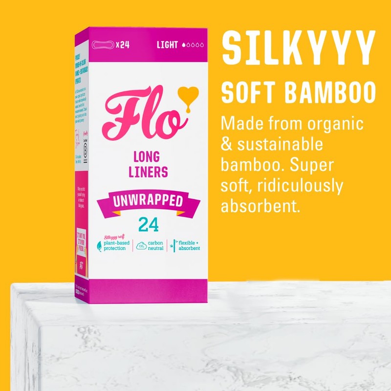 Flo Organic Bamboo Leakproof, Highly Absorbent Long Panty Liners -