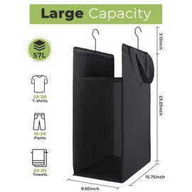 Fentec Hanging Laundry Hamper, Hanging Laundry Basket, Slim Laundry Hamper Bag with Handles, Portable Hanging Closet Hamper, Mesh Heavy Duty Hanging Laundry Bag (Black,2 Pack)