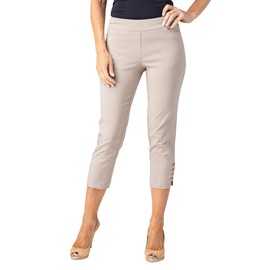 SLIM-SATION Women's Pull on Solid Crop with Real Front & Back Pockets & Straps, Stone, 16