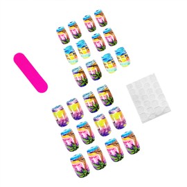 French Tip Press on Nails Medium Square Fake Nails with Designs Seaside Waves Glue on Nails Palm Tree False Nails Twilight Beach Acrylic Nails Summer Artificial Nails manicure for Women