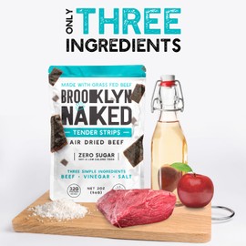 Brooklyn Naked Tender Strips - (8 oz, Pack of 2) – Chewy Air Dried Grass Fed Protein Snacks – Sugar Free Beef Jerky Alternative – Organic Beef Snacks – Whole 30 Approved Foods, AIP, Paleo, Keto, Carnivore Friendly & Gluten Free