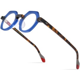 HEPIDEM - anteojos de acetato multicolor mate para mujer, estilo polígono clásico, para hombre, 9229 Leopardo Azul Mate, 45 mm