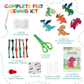 Hummingbird Crafts Sewing Kit for Kids Ages 8-12, Dragons DIY Craft Kits, Christmas Gift, Fun and Educational Sewing Kits for Kids, Sew Your Own Felt Animals