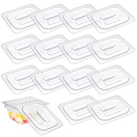 Molain 15 Pcs 1/6 Size Polycarbonate Food Pan Lids with Handle, Universal Handled Clear Steam Pan Food Storage Containers Covers for Fruits Vegetables Beans Corns Restaurant Hotel Commercial