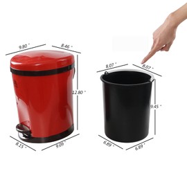 Ggbin 7 Liter Plastic Garbage Can with Foot Pedal, 1 Pack, Red