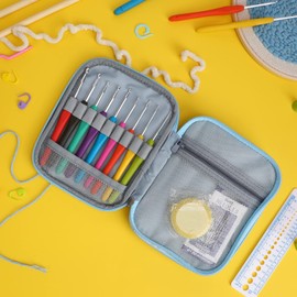 KOKNIT Crochet Hooks Set with Storage Case - 9 Soft Grip Ergonomic Crochet Needles,12 Coloured Aluminum Yarn Crocheting Crochet Hooks,Crochet Kit with Crochet Supplies and Accessories