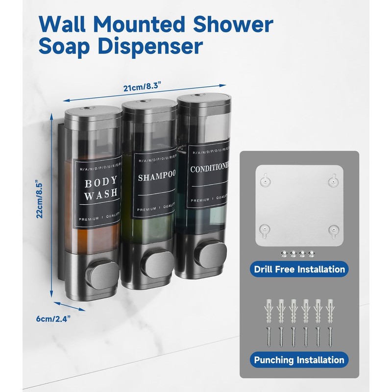 Cabo Deseado Shower Soap Dispenser Wall Mounted No Drill Shampoo