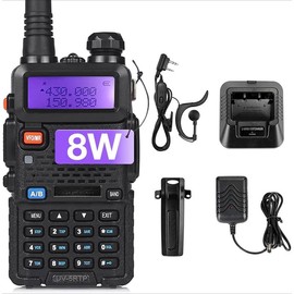 UV-5R 8W Dual Band Two Way Radio, UV-5RTP Ham Radio Handheld with Earpiece, 1800mAh Battery, Desktop Charger, 128CH, Support VOX, Chirp Programming, Black - Size: 1 Pack+Speaker Mic+Long Antenna
