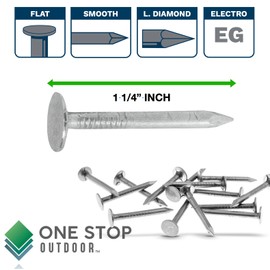 (500 Pack) 1-1/4-Inch Galvanized Roofing Nails Professional Grade - Used to fasten roofing felt, asphalt singles & insulation board (500)