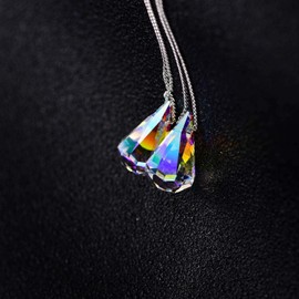 Savlano 14k White Gold Plated Aurora Borealis Austrian Rainbow Multicolor Crystal Tear Drop Pear Cut Dangle Earrings For Women