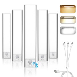 Onforu Under Cabinet Lighting, 3 Color Temps Motion Activated LED Closet Lights, 1000mAh Rechargeable Battery Operated, 34 LED Dimmable Magnetic Under Counter Lights for Kitchen, Stairs (5 Pack)