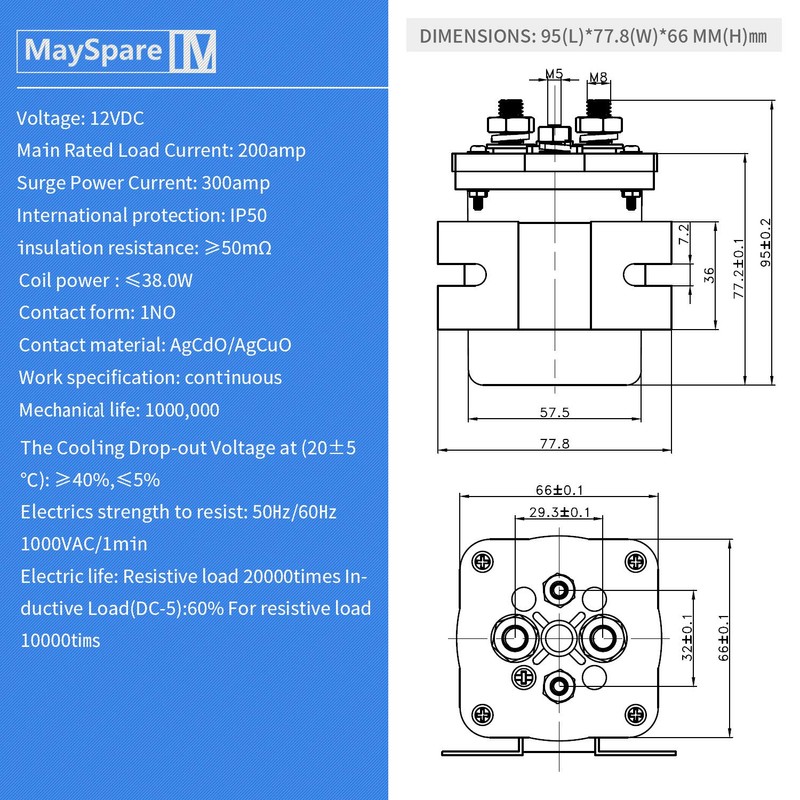 MaySpare 200 Amp Mobile Audio Continuous Relay and Battery Isolator