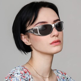 TINHAO Fit Over Sunglasses For Women - Polarized Fitover Sunglasses (Transparent Grey, Black)