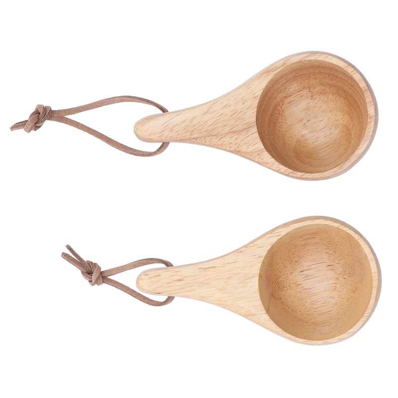 2Pcs Camping Mug Drinking Tea Cup Rubber Wood Mini Portable