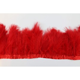 2 Yard Long, 6"-7" Height Marabou Turkey Fluff Feather Fringe Trim, Garment Accessories Feather DIY Decorative Material (red)