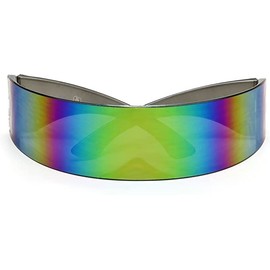 In Touch With Style Futuristic Shield Sunglasses Monoblock Cyclops 100% UV400 (Green Rainbow, UV400)