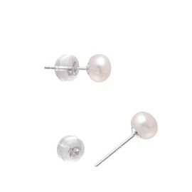 6-7MM Freshwater Cultured Half Round Button Pearls Stud Earrings, Sterling Silver Posts