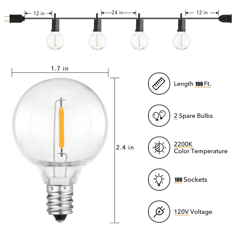 LED Outdoor String Lights Patio Lights 100FT with 104 LED