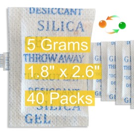 40 Pack 5 Gram Rechargeable Silica Gel Desiccant Packets Orange to Green Color Changing Moisture Absorbers for Storage, Jewelry, Electronics, Photography, 3D Printer Filament, Collectibles
