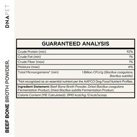 DNA PET Beef Bone Broth Powder for Dogs Supplement – Grass-Fed Beef with Canine Probiotics (Bacillus coagulans & Bacillus subtilis) - Canine Joint & Gut Wellness Support – All Breeds & Sizes – 3.17 oz