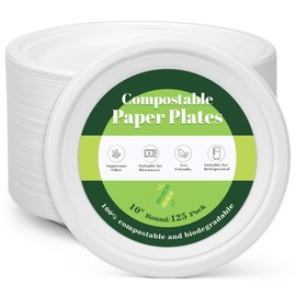 125PCS 10Inch Paper Plates, Heavy Duty Disposable Plates, Compostable Plates, Sugarcane Dinner Plate, Biodegradable Sugarcane Bagasse, Eco-Friendly For Everyday Breakfast, Lunch or Family Dinner Meals