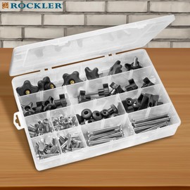 ROCKLER - 129 Pcs Jig Hardware Kit (5/16"-18) – Cabinet Hardware Jig Kit Includes T Bolt, 4, 5-Star Insert Knobs, 4, 5-Star Bolt Knobs, 1” Round Knobs, Storage Case, Threaded Inserts, & T-Nuts