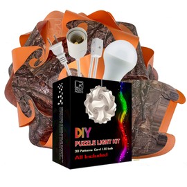 L&R Camouflage DIY Puzzle Jigsaw Lamp Kit - Cord & Bulb Included - Shade Light - Makes 13 inch Globe Shape ( Hunting Camo - Orange)