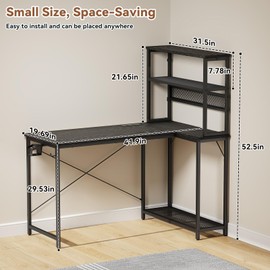 Flycity Small L Shaped Desk with Elevated Storage, 42 Inch Corner Desk with Power Outlet & LED Light, Space-Saving L Shaped Gaming Desk with Shelves, Ideal for Office or Computer Desk Use, Black