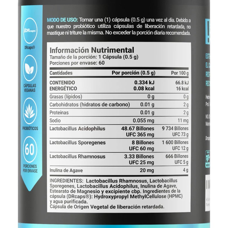 60 Billones De Probióticos/prebióticos 60 Cápsulas B Life Sabor Sin