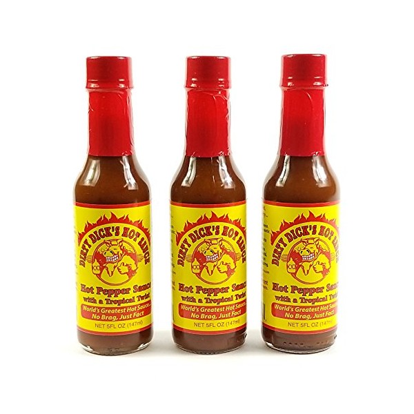 Dirty Dick's Hot Sauce - Hot Pepper Sauce with a Tropical Twist - (3 Pack)