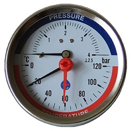 80mm 4 BAR Rear Entry 120C Temperature Pressure Gauge 1/2" BSP Thermomanometer
