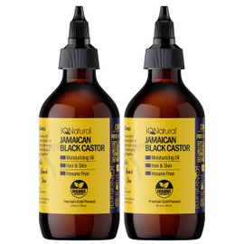 IQ Natural Jamaican Black Castor Oil for Hair Growth and Skin Conditioning, 100% Pure Cold Pressed, Scalp, Nail and Hair Oil - (2 PACK Unscented) (4oz)
