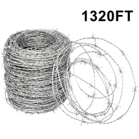 YXJSTO Real Barbed Wire 1320FT, 4 Point Barbed Wire Roll 18 Gauge, Barbed Wire Fence for Crafts, Fences, Critter Deterrent, Bird Feeder, Garden