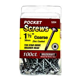 Milescraft 5204 Wood Pocket Hole Screws - #7 x 1-1/2" Washer Head with Coarse Thread (100pc.), Torx Drive Self-Tapping, for Indoor Use