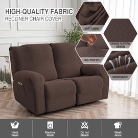 Gennia Waterproof Recliner Loveseat Cover,Stretch Reclining Sofa Covers with Pockets,Washable Lazy Boy Recliner Slipcovers,Leakproof Couch Protector for Kids, Pets, Dog and Cat (2 Seat, Chocolate)