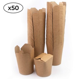 Extiff 50 Brown Cardboard Boxes 480ml - Disposable Food Containers for Takeaway Food - Pasta Box for Pasta/Pasta/Ready Meals - Waterproof - 100% Recyclable
