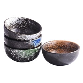 Porcelain Dipping Bowl Set of 4, 3.7" Vintage Reactive Glaze Soy Sauce Dish