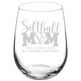 Wine Glass Goblet Gift Softball Mom Louder & Prouder Funny (17 oz Stemless)