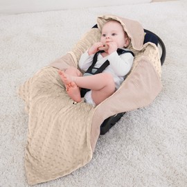 Bearmoss Swaddling Blanket, Baby Seat Blanket, Pram and Child Seats, Universal Baby Blanket for Buggy, Car Seat, All-Year Blanket, 90 x 90 cm (Sandy)