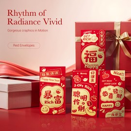 ThxToms 36pcs Red Envelopes Chinese New Year, Money Envelopes for Cash Red Pocket Envelopes Hong Bao for 2025 Snake Spring Festival Wedding Birthday, 6 Designs, L