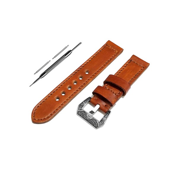 NICKSTON Light Brown Brushed Genuine Leather Strap Compatible with Garmin