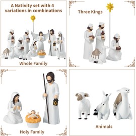 BCSmyer Nativity Sets for Christmas Indoor,12 Pieces 6.5 Inch Elegant Nativity Set for Tabletop Decorations,Christmas Resin Nativity Scene Set Holy Family Statue (White)