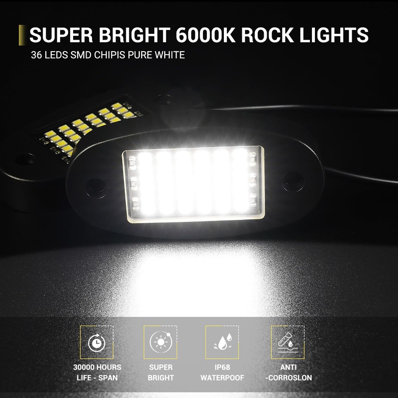16 Pods White Rock Lights 6000K Pure White 36 LEDs