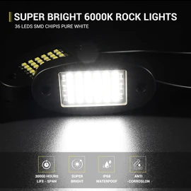 16 Pods White Rock Lights 6000K Pure White 36 LEDs SMD Chips Super Bright Neon Underglow Light IP68 Waterproof for Pickup Trucks SUV UTV ATV RZR Car Boats (White)