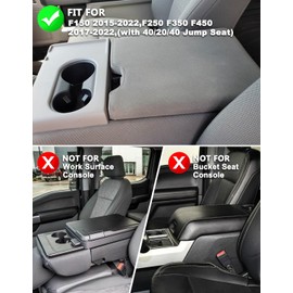 KBH Center Console Armrest Cover for 2015-2025 F150, 2017-2025 F250 F350 F450 F550, with 40/20/40 Jump Seat, Vinyl Leather, Anti-Scratch, Black