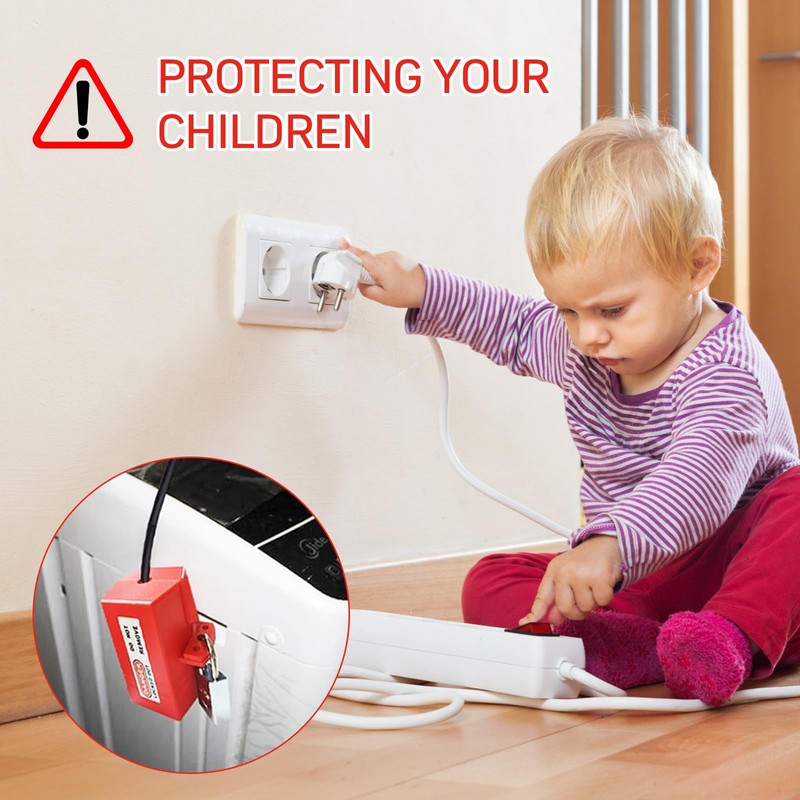 Power Plug Protective Box, Red Socket Lock, Plug Lockout, Washing