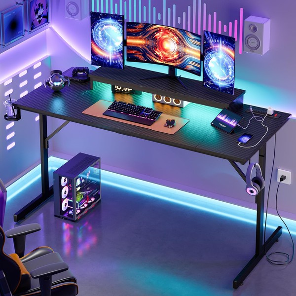 Bestier 52 inch Gaming Desk with Power Outlets and USB
