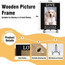 Pet Picture Frame, Love is a Four-legged Word Picture Frames, Pet Memorial Gifts for Pet Owner, Wooden Picture Frame With Stand, Photo Frame 4 x 6 for Desktop Display Home Office Bedroom Decor -14