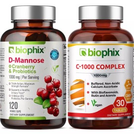 Biophix D-Mannose Plus Cranberry Probiotics 1000 mg 120 Vcaps - Free Vitamin C